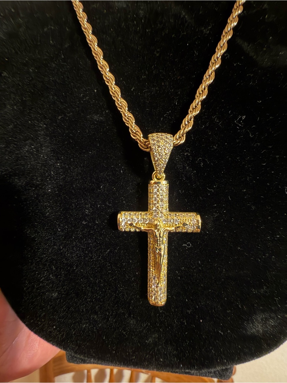 14K Gold Plated Crucifix(religious cross)Pendant + 24” Rope Chain